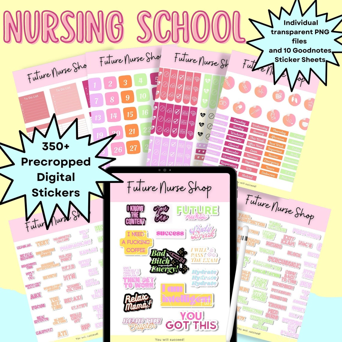 Nursing School DIGITAL Stickers for Digital Planners Student Etsy