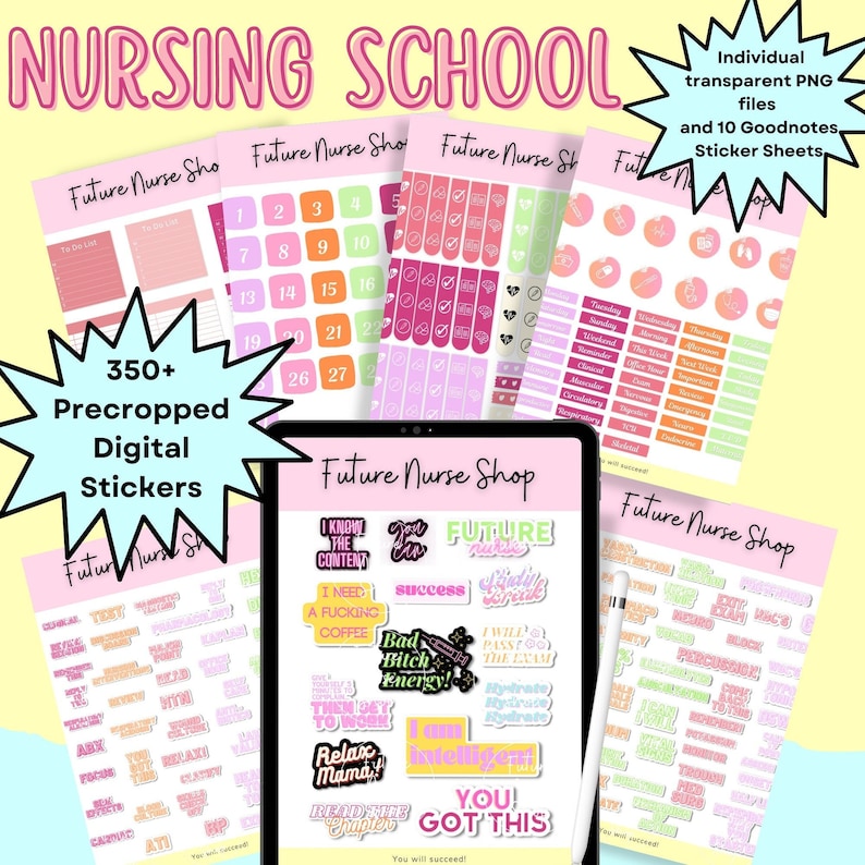 Nursing School DIGITAL Stickers for Digital Planners, Student Nurse