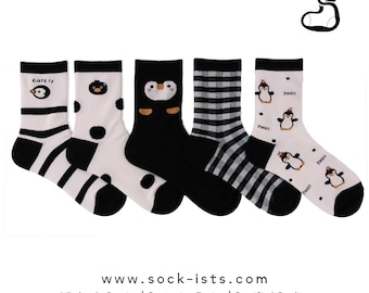 Sockists Penguin-Themed Socks Set - 5 Pairs for Women and Teens, Cute and Cozy Crew Socks