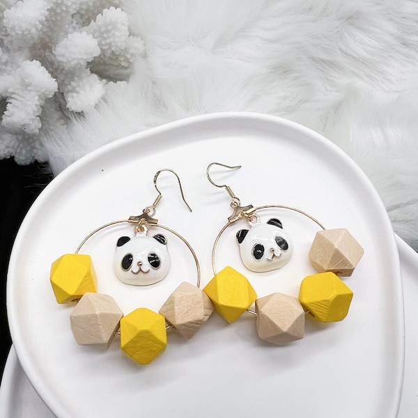 Handmade Colored Enamel Panda Chandelier Earring, Candy Colored Wood perfect for summer! Stud Earring gift for her, s925 silver base