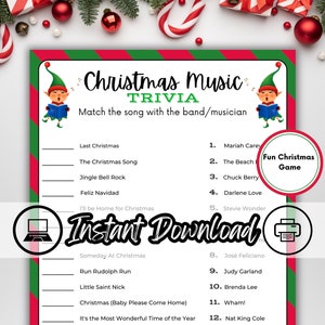 Christmas Music Trivia, Christmas Song Trivia, Fun Christmas Game, Christmas Party Game, Christmas Family Activity