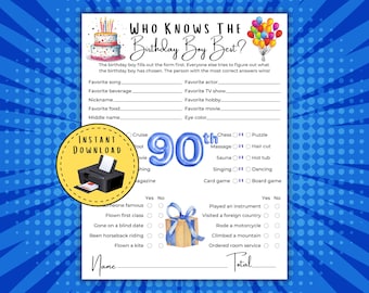 Who Knows The Birthday Boy Best, 90th Birthday Game, 90th Birthday Party, Milestone Birthday, Adult Birthday Party
