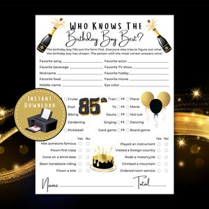 Who Knows The Birthday Boy Best, 85th Birthday Game, 85th Birthday Party, Milestone Birthday, Adult Birthday Party