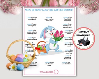 Who Is Most Like The Easter Bunny, Easter Game, Easter Family Games, Easter Printable