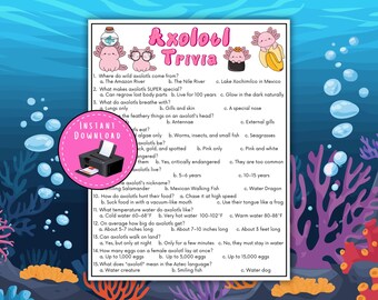 Axolotl Trivia Game Printable | Kids Animal Trivia | Educational Game | Birthday Party Game | Minecraft Fans | Family Game Night