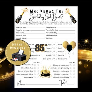 Who Knows The Birthday Girl Best, 85th Birthday Game, 85th Birthday Party, Milestone Birthday, Adult Birthday Party