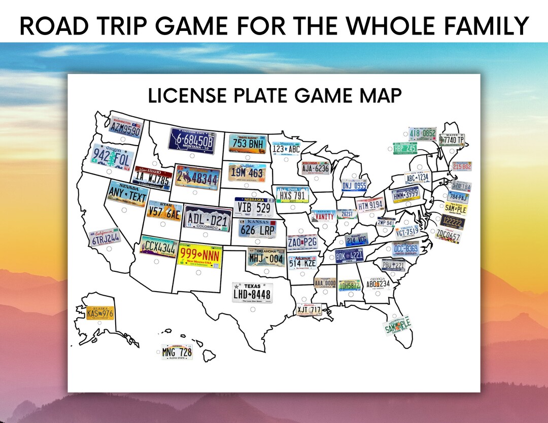 License Plate Game With Map Road Trip Games Printable License Plate