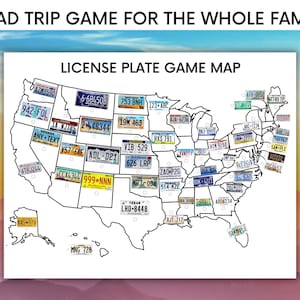 2018-Nummernschild-Spiel mit Karte - Road Trip Spiele - Druckbares Nummernschild-Spiel Road Trip Nummernschild