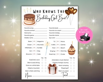 Who Knows The Birthday Girl Best, 30th Birthday, 40th Birthday, 50th Birthday, Adult Birthday Party Games, Printable Birthday Games