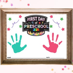 First Day of Preschool Handprint Craft, First Day of Preschool Craft, Printable Back to School Craft, First Day of Preschool Printable