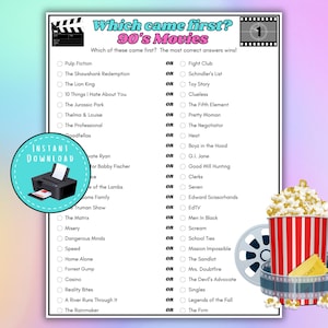 90s Movie Trivia Game, Which Came First 90s Movie Quiz, Retro Movie Trivia Game, Pop Culture Trivia, Nineties Movie Night