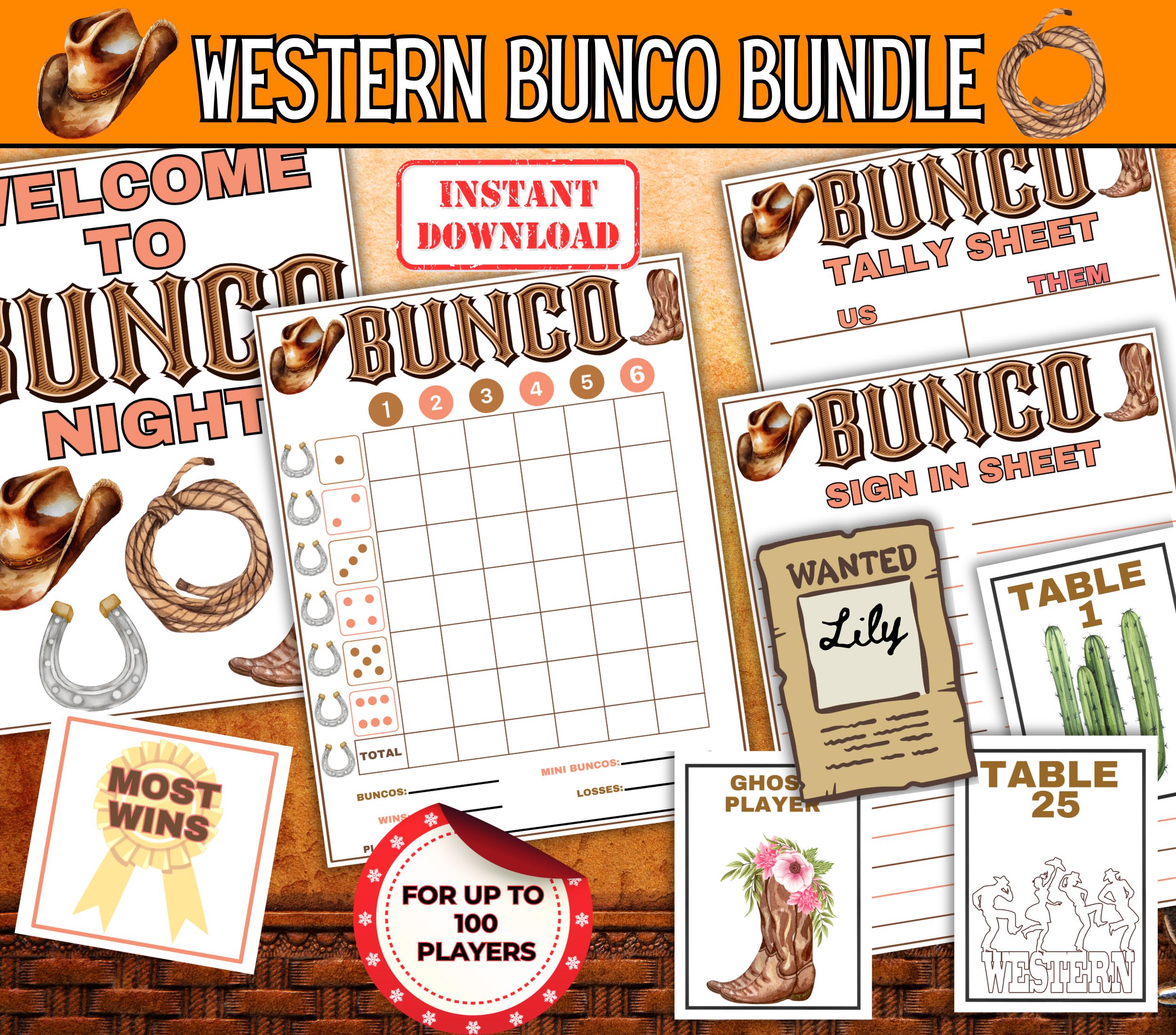 Western Bunco Game, Western Theme Bunco Party, Wild West Bunco Score Sheet, Western Bunco Printable, Wild West Dice Game