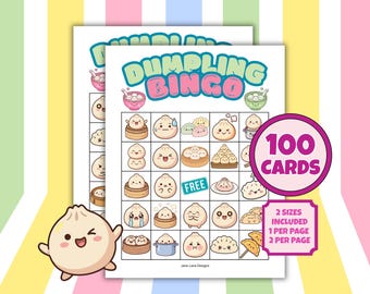 Dumpling Bingo Game, Kawaii Dumpling Printable, Dumpling Party Games, Printable Kids Bingo, Printable Dumpling Bingo Game for Kids Birthday