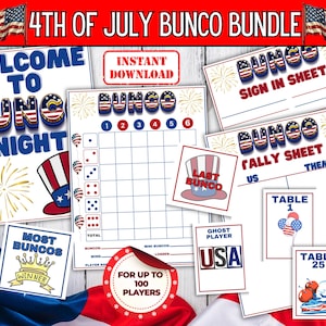 4th of July Bunco Game, 4th of July Dice Game, Fourth of July Bunco Party, Fourth of July Bunco Score Sheet, Patriotic Bunco Printable