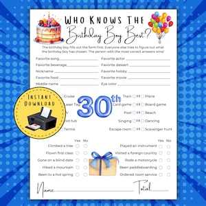 Who Knows The Birthday Boy Best, 30th Birthday Games, 30th Birthday Party, Milestone Birthday, Adult Birthday Party, Coworker Birthday