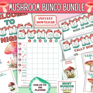 Pilz Bunco Spiel, Natur Thema Würfelspiel, Pilz Thema Bunco Party, Pilz inspiriert Bunco Ergebnisbogen, Wald Bunco Spiel zum Ausdrucken
