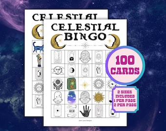 Celestial Bingo Game | Witchy Party Game | Tarot Moon Zodiac Bingo | Halloween Girls Night Game | Mystical Party Activity