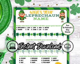 What's Your Leprechaun Name, St Patrick's Day Game, St Patrick's Day Printable