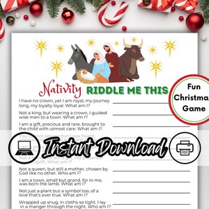 Natividade Riddle Me This, Jogo de Natal da Natividade, Curiosidades sobre a Natividade, Jogo de Natal Religioso, Atividade de Natal em Família, Curiosidades sobre o Natal