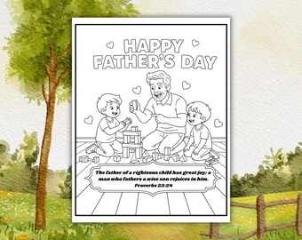 Father's Day Bible Verse Coloring Page, Sunday School Craft, Kids Bible Activity, Father's Day Bible Craft, Proverbs 23:24 Craft