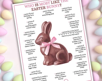 Who is most like the Easter Bunny, Easter Game for Kids, Printable Easter Game, Easter Classroom Activity, Easter Party Games for Adults