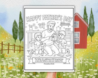 Father's Day Coloring Page, Kids Bible Activity, Bible Verse Coloring Page, Sunday School Craft, Kids Bible Lesson, Proverbs 23:24 Activity