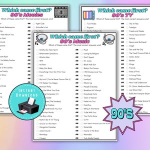 1990s Trivia Bundle, Which Came First 1990s Trivia Quiz, Retro Party Games, 90s Party Games, Bachelorette Games, 90s Trivia Questions