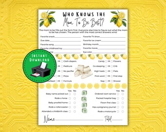 Who Knows The Mom To Be Best Baby Shower Game, Lemon Baby Shower, Ciao Baby Shower Game, Italian Lemon Theme, Mommy To Be Trivia