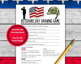 Veterans Day Drawing Game Printable, Blind Draw Challenge, Patriotic Party Game, Classroom Activity, Kids & Family, Family Game Night