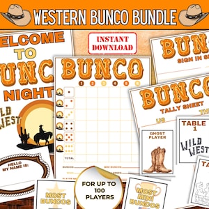 Western Bunco Game, Western Theme Bunco Party, Wild West Bunco Score Sheet, Western Bunco Printable, Wild West Dice Game