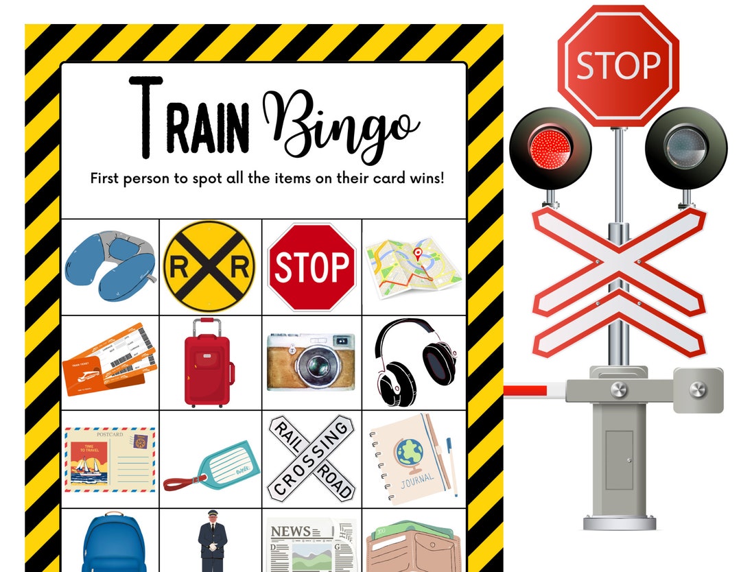 Train Bingo, Game for Train Travel, Travel Bingo, Train Game, Train