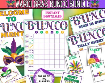 Mardi Gras Bunco Game, Mardi Gras Dice Game, Fat Tuesday Bunco Party, Fat Tuesday Party Game, Mardi Gras Bunco Score Sheet