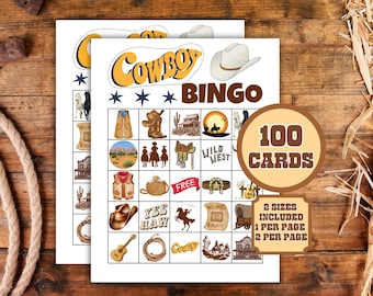 Cowboy Bingo Game, Western Bingo Game, Wild West Bingo Game, Cowboy Party Game, Wild West Party Game, Western Party Game, Baby Shower Bingo