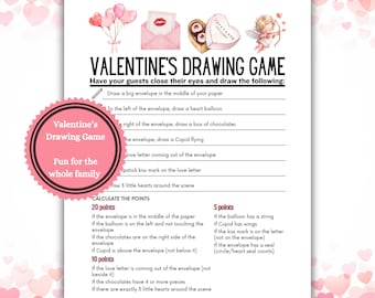 Valentine Drawing Game Printable, Blind Draw Challenge, Valentine Party Game, Classroom Valentine Activity, Kids & Adults, Instant Download