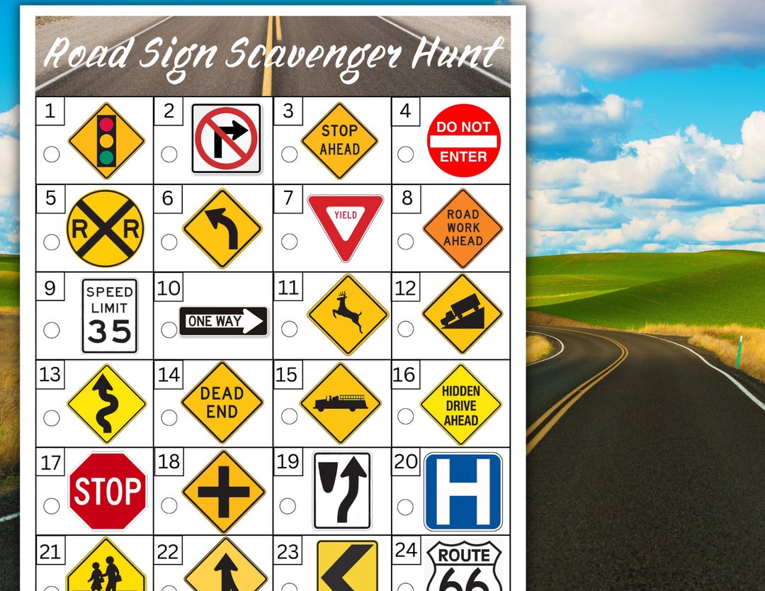 Road Signs Game Car Games for Kids Road Sign Scavenger Hunt Etsy