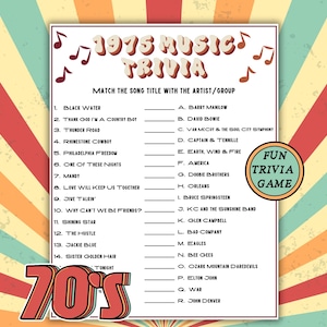 1975 Music Trivia, 50th Birthday Game, Class of 1975, 1975 Greatest Hits, 50th Birthday Party Game, Printable 1975 Music Trivia Game