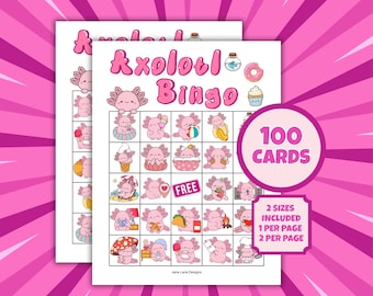 Axolotl Bingo Game, Axolotl Party Bundle, Birthday Party Bingo, Classroom Bingo, Axolotl Birthday Party