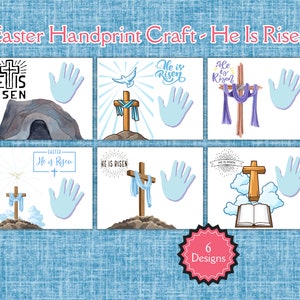 Christian Easter Handprint Crafts, He Is Risen Craft Printable, Bible Easter Crafts for Kids, Christian Easter Crafts