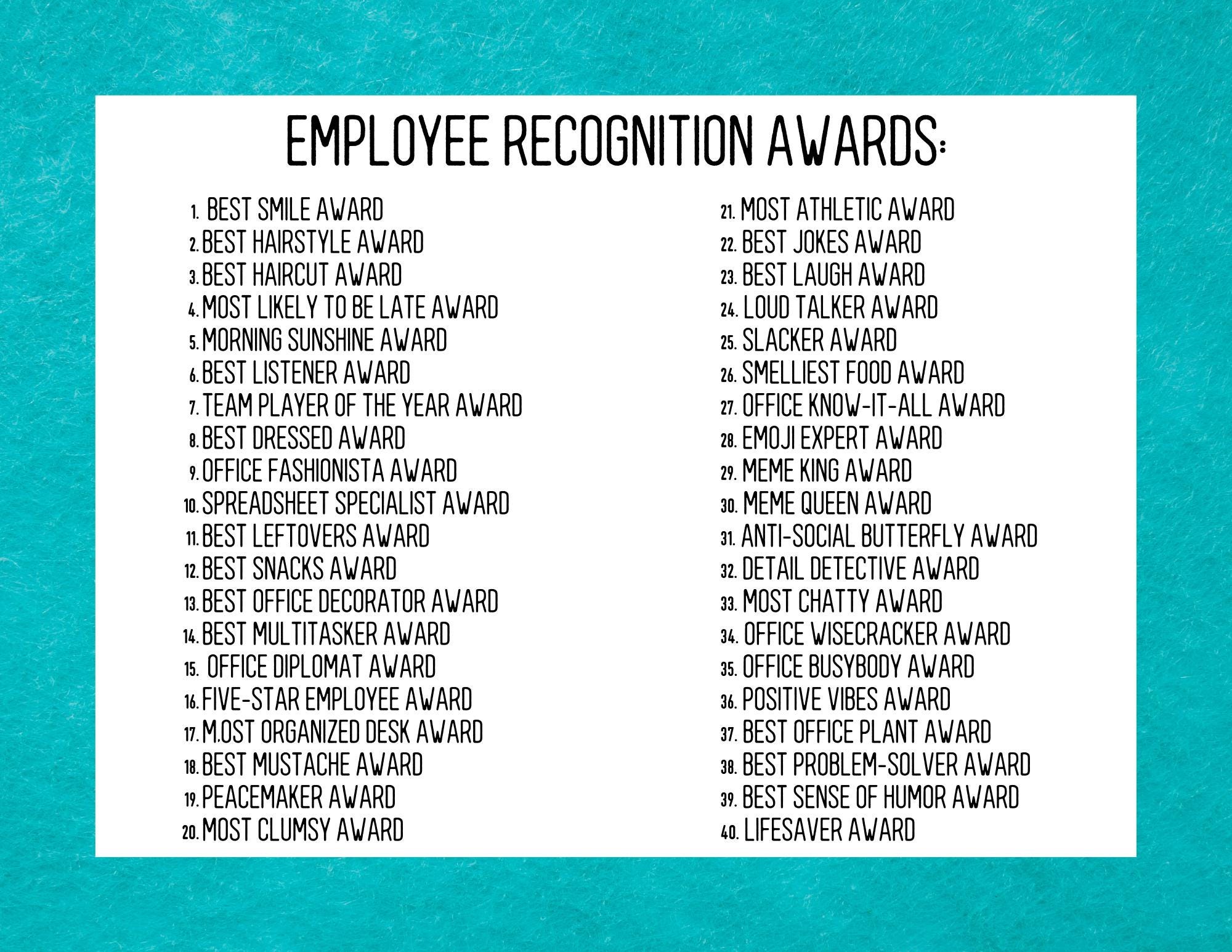Fun Employee Appreciation Printable Awards, Fun Employee Recognition