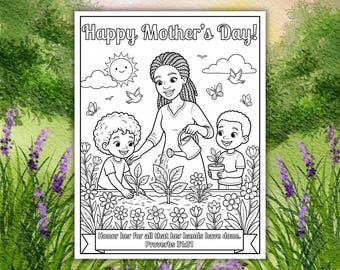 Black Mother's Day Coloring Page, Kids Bible Activity, Bible Verse Activity, Sunday School Craft, Kids Bible Lesson, Proverbs 31:31