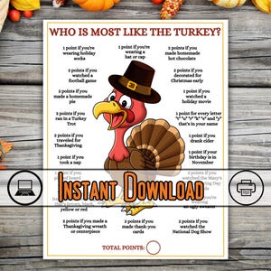 Who is Most Like The Turkey, Thanksgiving Games for Kids, Thanksgiving Activities for Kids, Thanksgiving Games Printable