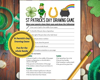 St Patricks Day Drawing Game Printable, Blind Draw Challenge, Pot of Gold Party Game, Classroom Activity, Kids & Family, Art Challenge