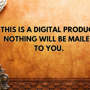 May include: A close-up of a brown leather background with silver metal embellishments. The text "THIS IS A DIGITAL PRODUCT NOTHING WILL BE MAILED TO YOU." is printed in black on the leather.