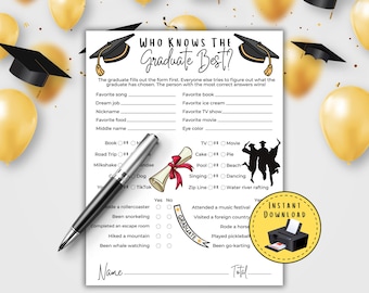 Who knows the graduate best, 2026 Graduation Games, Class of 2026, Graduation Party Games, Printable Graduation Game