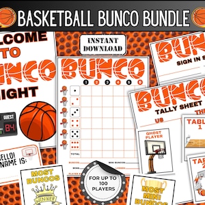 Juego de bunco con temática de baloncesto, juego de baloncesto para fiestas, juegos de fiesta March Madness, juego de bunco con temática de baloncesto, ideas para noches de juegos para fanáticos de los deportes