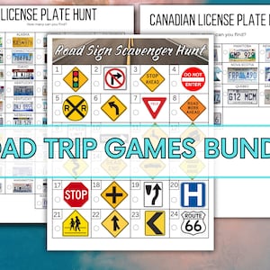 Road Trip Games Bundle - License Plate Games - Road Sign Game - Kids Games Road Trip - Road Sign Scavenger Hunt