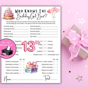 Who Knows The Birthday Girl Best, Teen Birthday Games, Girls 13th Birthday Game, Printable Birthday Games