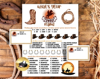 What's Your Cowboy Name Game, Cowboy Name Game, Cowboy Theme Party Game, Western Theme Party Game, Cowboy Halloween Party Game
