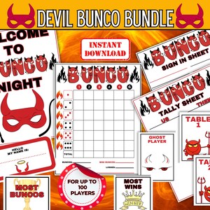 Juego de Bunco del Diablo de Halloween, Juego de Dados Espeluznantes, Juegos de Fiesta de Bunco de Halloween, Hoja de Puntuación de Bunco de Halloween, Bunco Imprimible con Temática del Diablo