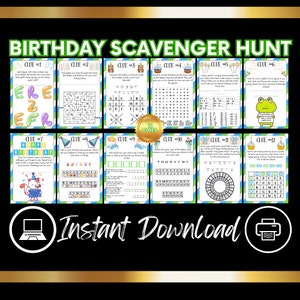 Boy Birthday Scavenger Hunt, Birthday Treasure Hunt For Kids, Blue Birthday, Green Birthday